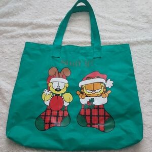 Garfield & Odie Christmas Stocking Teal Vinyl Tote Bag Holiday